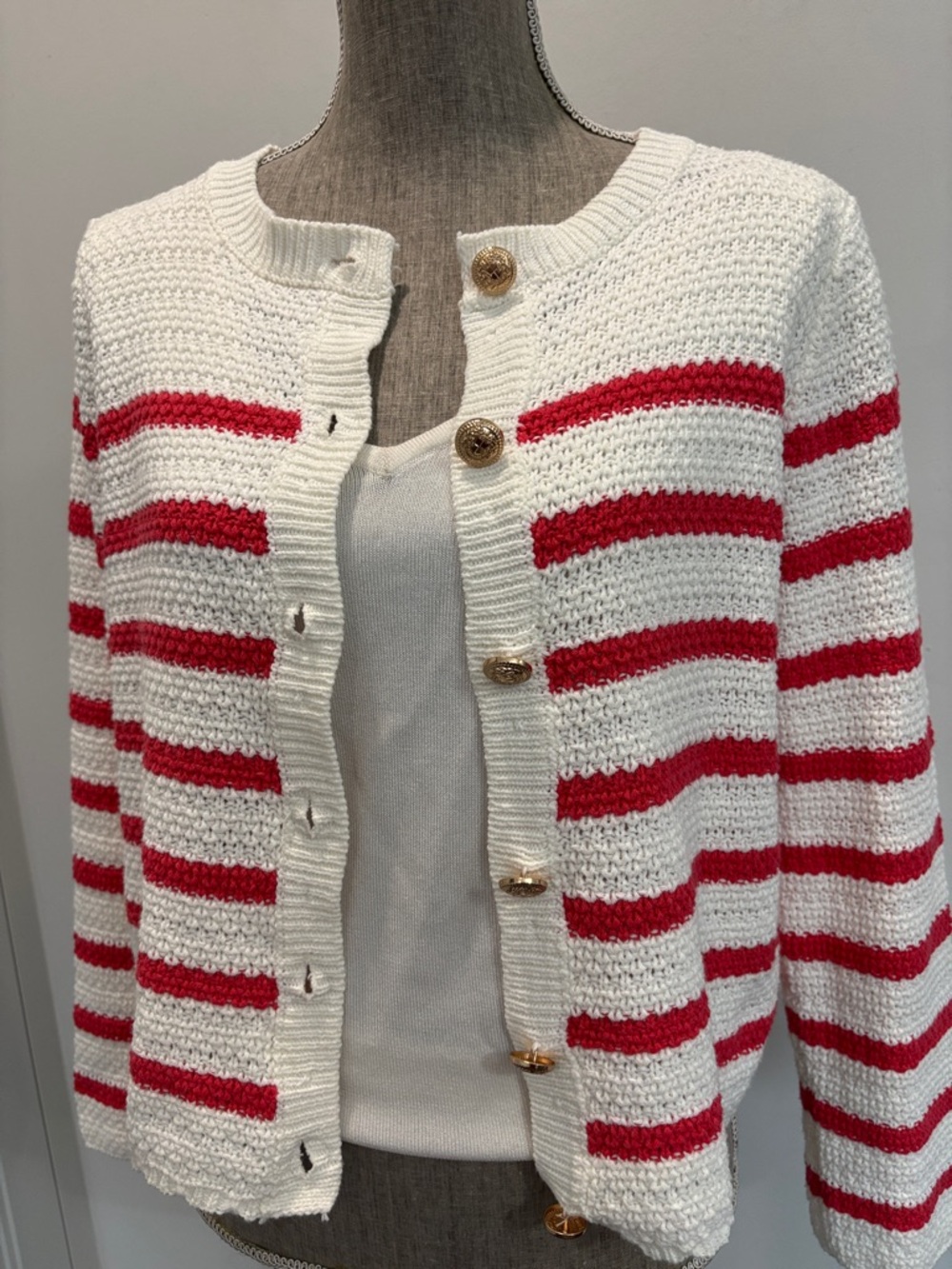 Pink Martini Red & White Striped Button-Front LadyLike Cardigan size small - Picture 10 of 13